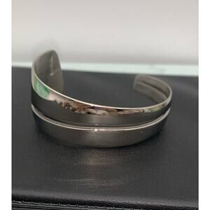 Modernist Signed BREIL Silver tone Steel Cuff Bracelet